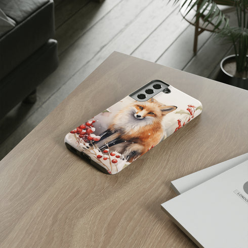 Christmas Fox in a Wreath of Red Berries - Impact Resistant Phone Case